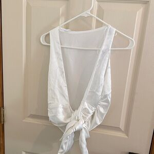 Zara White Satin Tie-back silk Crop Top